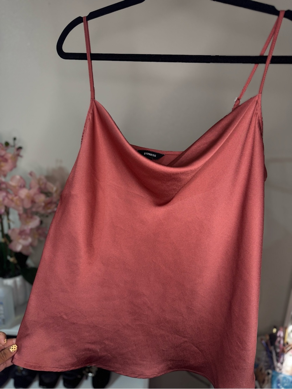 Express Satin Cowl Neck Cami - Rose